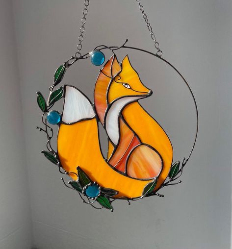 Suncatcher Yellow Fox. Nature Ornament Animal. Home House Panel Pendant. Wall Window Hanging Stain Glass Art Decor Decoration. Housewarming - Etsy Stain Glass Ideas, Stain Glass Patterns, Stained Glass Animals, Glass Window Art, Glass Art Projects, Glass Suncatchers, Stained Glass Suncatchers, Glass Diy, Stained Glass Diy