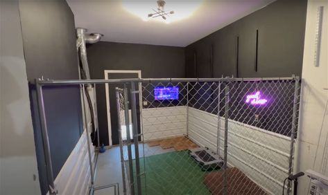 30 Garage Dog Kennel Ideas + DIY Solutions Dog Kennel Off Garage, Dogs In Garage Ideas, Dog Areas In Garage, Garage For Dogs Spaces, In Home Dog Kennel, Dog Run Off Garage, Garage Area For Dog, Garage Dog Run Ideas, Dog Garage Kennel