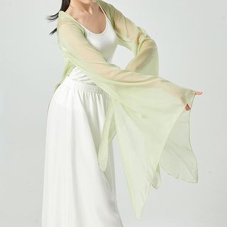 Buy Springtide Bell-Sleeve Sheer Dance Jacket at YesStyle.com! Quality products at remarkable prices. FREE Worldwide Shipping available! Bell Sleeve Bolero, Sheer Jacket Outfit, Dino Wedding, Flowy Jacket, Green Bolero, Jjba Oc, Dance Jackets, Kimono Shrug, Theatre Performance