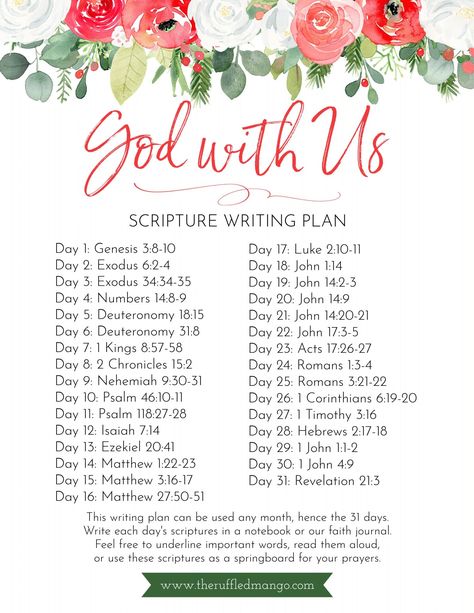 God with Us Scripture Writing Plan.pdf December Scripture Writing Plan 2024, September Bible Writing Plan, Advent Scripture Writing Plan, The Ruffled Mango Scripture Writing, Monthly Scripture Writing Plan 2024, Monthly Scripture Writing Plan, December Scripture Writing Plan, Journal Ideas For Teens, Prayer Journal Ideas Notebooks