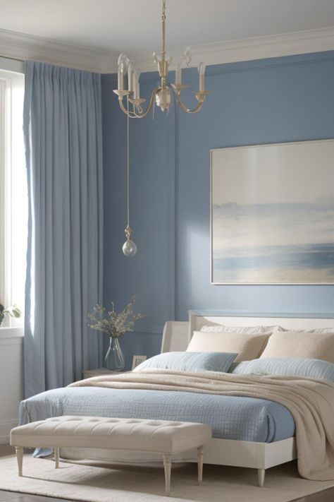 Bedroom Interior Blue, Blue And Beige Bedroom Ideas, Blue Beige Bedroom, Blue And Beige Bedroom, Room Paint Colors Bedroom, Powder Blue Bedroom, Pale Blue Bedrooms, Baby Blue Bedrooms, Blue And Cream Bedroom