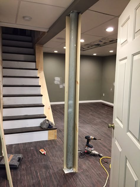 Basement Poles, Basement Refinishing, Basement Remodel Ideas, House Basement, Basement Remodel Diy, Basement Redo, Home Basement, Basement Inspiration, Basement Finishing