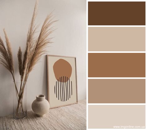 Earth Tone Color Palette Home Decor, Brown Desk Office Decor, Brown Palette Colour Schemes, Beige Color Palette Living Room, Brown Beige Color Palette, Japandi Color Scheme, Earth Tone Color Palette, Brown Rooms, House Color Palettes