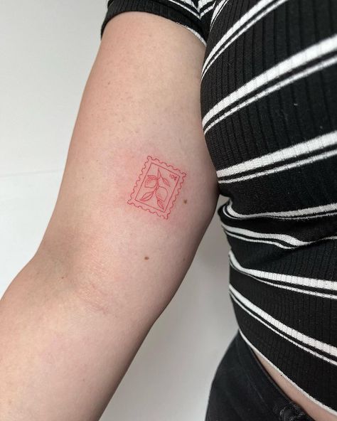 some stamps 💌 #51 #51tatt #51tattoo #stamp #stamps #stamptattoo #red #redtattoo #fine #fineline #finelinerart #tattoooftheday #tattooart… | Instagram Cardinal Stamp Tattoo, Red Tattoo Fine Line, Red Stamp Tattoo, Red Ink Fine Line Tattoo, Red Fineline Tattoo, Mountain Stamp Tattoo, Fine Line Stamp Tattoo, Fine Line Red Tattoo, Little Red Tattoos