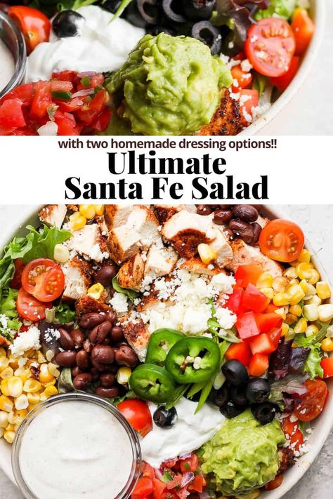 Santa Fe Salad Dressing Recipes, Santa Fe Chicken Salad Dressing, Santa Fe Dressing Recipe, Santa Fe Peppers Recipes, New Mexico Recipes Santa Fe, Chicken Santa Fe Salad, South West Salad Recipes, Southwest Food Recipes, Sante Fe Salad Recipe