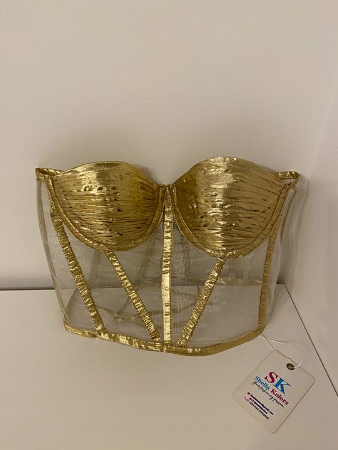 Metallic Bustier Top, Golden Corset Top, Gold Underbust Corset, Gold Corset Belt, Metallic Corset Outfit, Gold Corset Outfit, Make A Corset Top, Aesthetic Corset Top, Corset Top Fashion