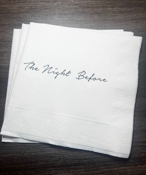 These cocktail napkins are perfect for that The Night Before Rehearsal Dinner you are planning! These 3 ply cocktail napkins come in sets of 25, are approximately 5x5, and are printed with design and wording as shown. They are also available in luncheon or dinner size, which you can purchase by choosing this option in checkout, along with the quantity of sets you need.Please note these napkins come as shown, and there are no other customization options at this time. If you have any questions about this item, please contact seller before ordering. Please also take special attention to production time and make sure and put your event date into notes when ordering.  **Please do not put customization requests, other than the personalization of one name IF it is a personalized item, in notes. I Rehearsal Dinner Cocktail Napkins, Classy Wedding Shower Ideas, The Night Before Rehearsal Dinner, Boat Rehearsal Dinner, The Night Before, Backyard Rehearsal Dinner Ideas, The Night Before Rehearsal Dinner Sign, Rehearsal Dinner Favors Ideas, Wedding Rehearsal Dinner Ideas