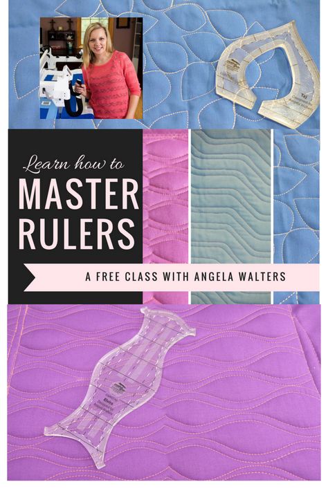 You can finally master machine quilting with rulers in this FREE video series from Angela Walters. Using her newest rulers; Taj, Elvira and Chevy, she'll show you the ins and outs of creating motifs, border designs and all-over designs. Trust me, it's going to be a blast! Ruler Work Quilting Designs, Angela Walters Quilting Tutorials, Longarm Quilting Rulers, Quilting Rulers Free Motion, Amanda Murphy Ruler Work, Ruler Work Quilting Patterns, Ruler Work Quilting, Angela Walters Free Motion Quilting, Quilting Templates For Machine Quilting