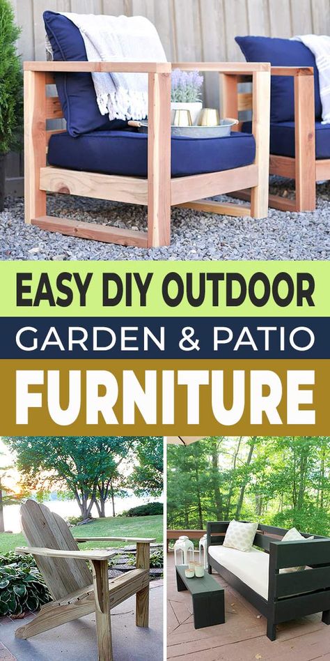 Easy DIY Outdoor Patio Furniture Plans & Ideas • The Garden Glove Patio Furniture Plans, Diy Outdoor Garden, Diy Outdoor Patio, Diy Patio Furniture Ideas, Diy Outdoor Furniture Plans, Diy Patio Furniture Cheap, Patio Furniture Ideas, Diy Gardening, Diy Garden Furniture