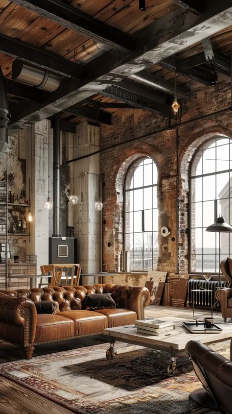 Embrace the Urban Chic: Exploring Industrial Living Room Styles - Decoholic Glamorous Bedroom Decor, Industrial Style House, Glamorous Bedroom, Industrial Decor Living Room, Industrial Style Living Room, Brick Living Room, Industrial Living Room, Warehouse Living, Practical Furniture