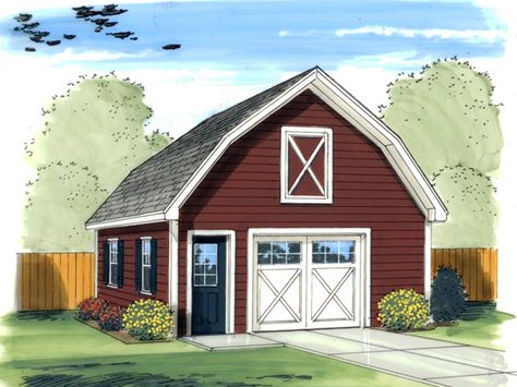 Brandy Barn Style Garage  from houseplansandmore.com Barn Garage Plans, Barn Style Garage, Gambrel Barn, Garage Plans Detached, Plan Garage, Barn Plan, 1 Car Garage, Garage Style, Gambrel Roof