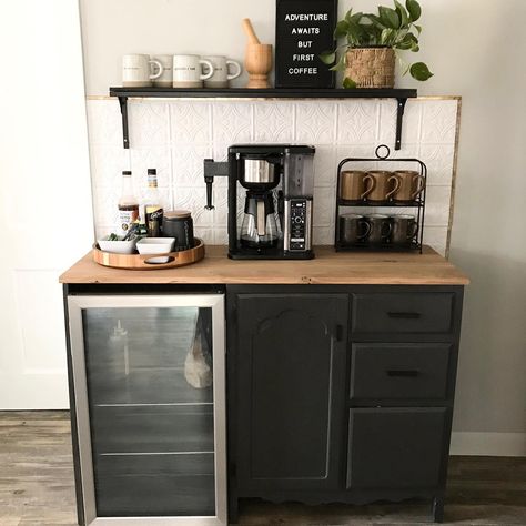 15 Coffee and Wine Bar Ideas to Elevate Your Space - Coffee Taste Corner Coffee Nook With Mini Fridge, Coffee Corner With Fridge, Desk To Coffee Bar Diy Projects, Diy Coffee And Bar Station, Drinks And Coffee Cabinet, Coffee Wine Bar Ideas Kitchens, Coffee And Booze Bar Ideas, Mini Bar In Basement, Coffee Bar Apartment Small Spaces