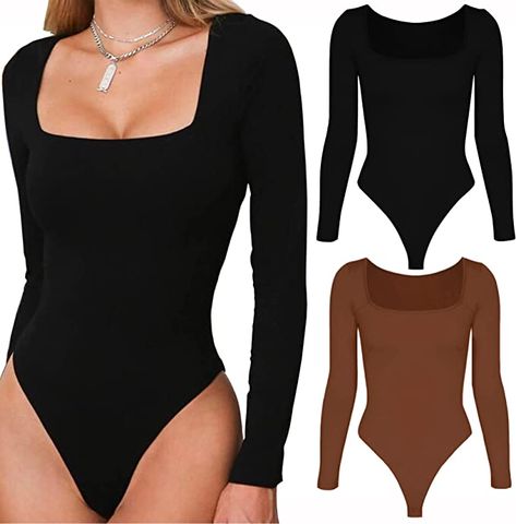 Outfit With Sweats, Long Sleeve Bodysuit Outfit, Body Suits, Puffy Sleeves Dress, Black Bodysuit Longsleeve, Shapewear Bodysuit, Body Suit Outfits, Trendy Dress Outfits, Womens Bodysuit