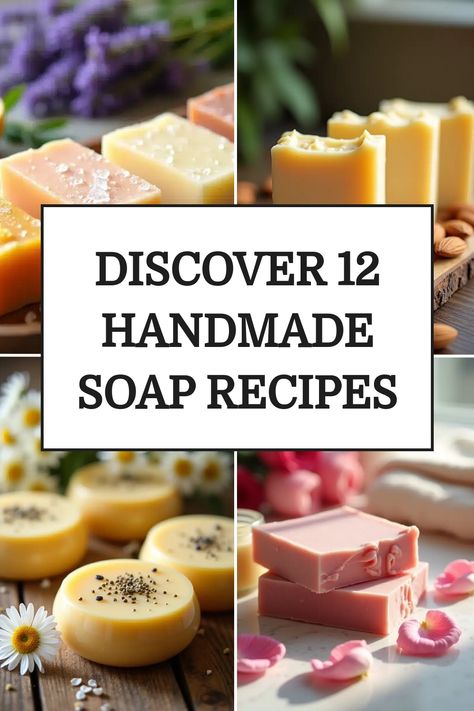 Handmade soaps with herbs and flowers, featuring 12 diverse recipes. Things To Add To Homemade Soap, How To Make My Own Soap, Soap Making With Soap Base, Homemade Soap Base Recipes, Most Popular Soap Scents, Homemade Soap Wrapping Ideas, Diy Homemade Soap, Homemade Organic Soap Recipes, Essential Oil Recipes For Soap