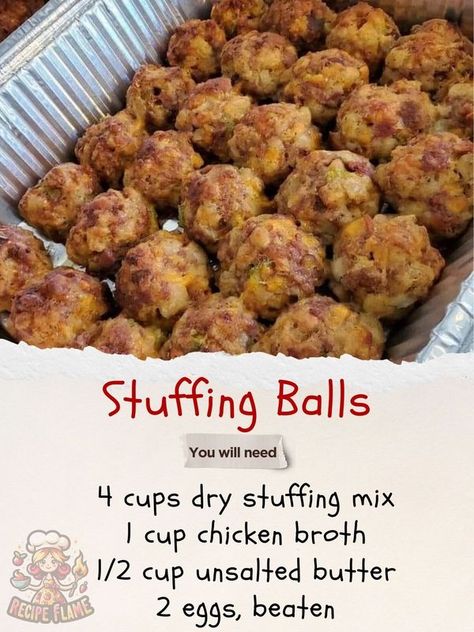 Recipe Flame community | Stuffing Balls | Facebook Stuffing Balls In Air Fryer, Stuffing With Store Bought Bread Cubes, Filling Balls Recipe, Chicken Stuffing Balls Recipe, Pepperidge Farm Stuffing Balls, Stuffing Balls With Gravy, Easy Stuffing Balls Recipe, Stovetop Stuffing Balls, Thanksgiving Stuffing Balls