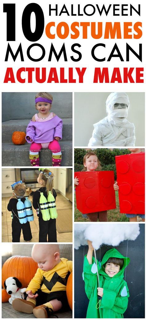 10 Easy DIY Halloween Costumes for Non-Crafty Moms Holloween Costumes For Kids, Quick Diy Halloween Costumes, Homeade Halloween Costumes, Quick Halloween Costumes Last Minute, Easy Homemade Costumes, Easy Kids Costumes, Halloween Costumes Last Minute, Costumes Last Minute, Simple Halloween Costumes