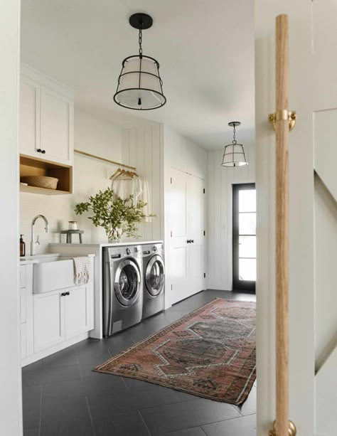 Laundry Room Black Tile, Combined Mudroom And Laundry Room, Stone Floor Mudroom, Tile Laundry Room, Mudroom Tile Floor, Mud Room Floor Ideas, Laundry Room Entryway, Laundry Floor Tiles, Mudroom Floor