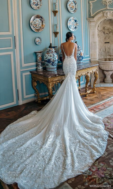 wona atelier 2023 bridal sleeveless strap plunging v neckline embellished fit flare mermaid wedding dress cathedral train (10) Bv -- Atelier by WONÁ 2023 Wedding Dresses | Wedding Inspirasi #wedding #weddings #bridal #weddingdress #weddingdresses #bride #fashion #collection:Atelier #label:WONÁ #week:082023 #year:2023 ~ Boat Wedding Dress, Paris Gardens, Wedding Dress Cathedral Train, 2023 Wedding Dresses, Weddind Dress, Mermaid Bride Dresses, Detailed Wedding Dress, Dress Train, Long Train Wedding Dress