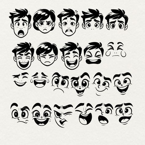 Cartoon Emotions Faces, How To Draw A Face Cartoon, Eyes Illustration Cartoon, Cute Expressions Drawing, Cartoon Expressions Faces, Cartoon Face Reference, Faces Drawing Cartoon, Anime Face Art, Cartoon Face Expressions