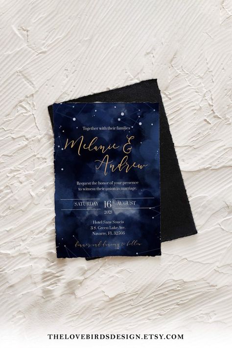 Blue Debut Invitation Card, Navy And Gold Invitations, Midnight Blue Debut Theme, Galaxy Wedding Invitations, Black And Blue Wedding Invitations, Midnight Blue Wedding Invitation, Royal Blue And Gold Invitations, Midnight Blue Invitation, Navy Blue And Black Wedding