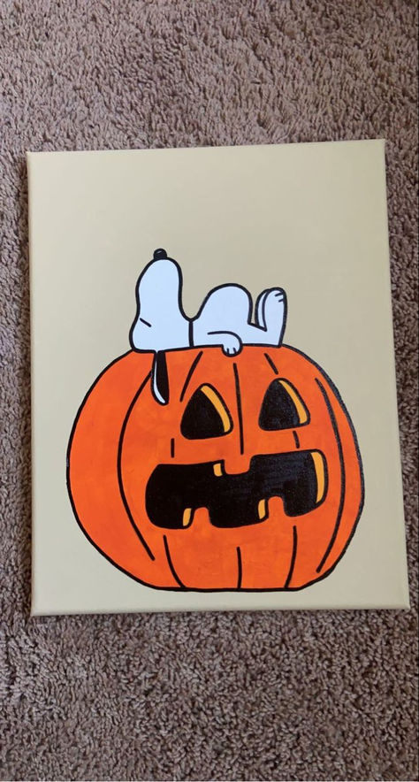 ArtbyCurlyAriel - Etsy Snoopy Halloween Paintings On Canvas, Halloween Painting Snoopy, What To Draw For Halloween, Charlie Brown Halloween Painting, Snoopy On Pumpkin, Preppy Halloween Drawings, Halloween To Draw, Things To Paint On Canvas Halloween, Easy Snoopy Paintings