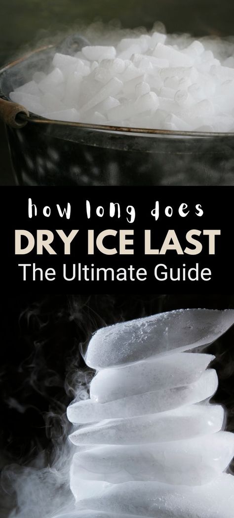 A Pinterest pin showing dry ice with simple text explaining how long it lasts. The image is helpful for anyone needing tips on storing and using dry ice for parties, camping, or experiments. #DryIce #HowTo #PartyTips Dry Ice Recipes, Dry Ice Party Decor, How To Use Dry Ice For Halloween, Dry Ice Halloween Decoration, How To Make Dry Ice, Dry Ice Table Decor, Dry Ice Cauldron, Dry Ice Halloween, Dry Ice Drinks