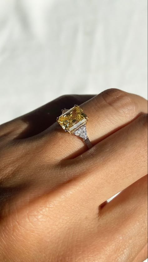 Canary Engagement Ring, Colored Diamond Engagement Rings, Citrine Engagement Ring, Diamond Color Scale, Radiant Ring, Yellow Diamond Ring, Ring Inspiration, The Bling Ring, Ring Inspo