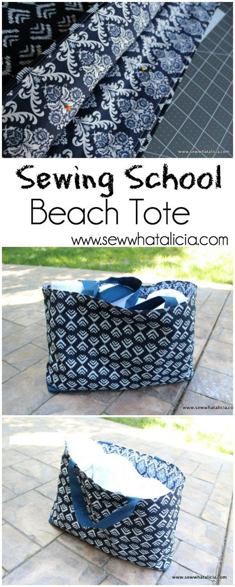 Beach Tote - Sewing School | www.sewwhatalicia.com Diy Crafts To Do At Home, Free Sewing Tutorials, Beginners Sewing, Quilted Bags, Beginner Sewing Projects, Beach Tote Bag, Beginner Sewing Projects Easy, Sewing School, Beginner Sewing