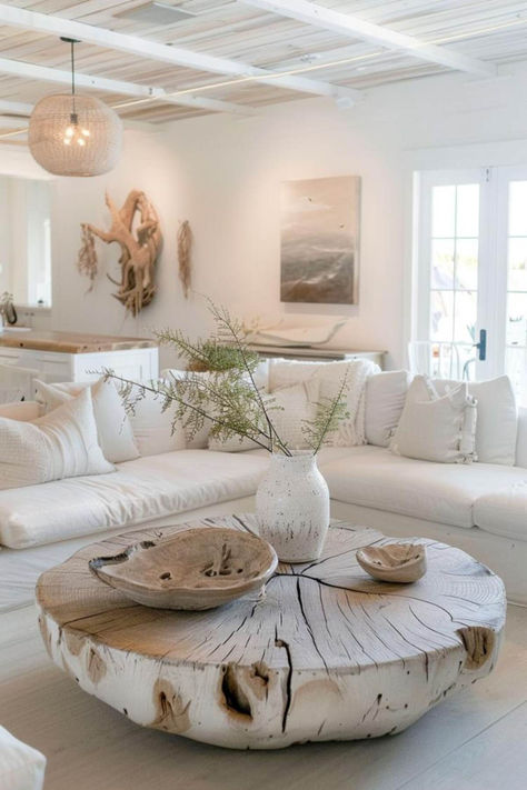 40 Cozy Aesthetic Living Room Ideas White Wood Living Room Decor, Wabi Sabi Decor Living Room, Basic Home Decor Ideas, Living Room Astetic, White Shabby Chic Living Room, Home Decor Beach Style, Natural Interior Design Living Room, Home Decor Nature Inspired, Earthy Living Room Decor Ideas