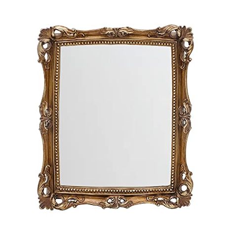 Square Vanity Mirror, Gold Mirror Vintage, Tray For Perfume, Dresser Countertop, Stuff For Room, Vintage Style Mirror, Vintage Gold Mirror, Vintage Gold Frame, Antique Gold Mirror