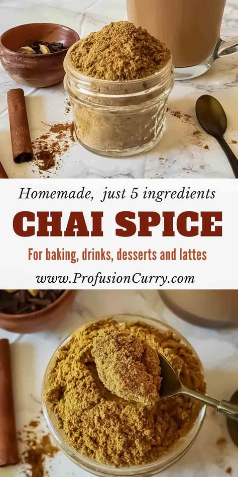 Create your own homemade chai tea spice mix with a blend of warm, aromatic spices like cinnamon, cardamom, ginger, and cloves. Perfect for brewing chai lattes or adding a cozy, flavorful twist to your baking. Easy to make and customizable! #ChaiTea #SpiceMix #Homemade Chai Tea Baking Recipes, Chai Flavored Recipes, Masala Chai Recipe Spice Mixes, Cozy Tea Recipes, Homemade Chai Spice Blend, Chai Tea Spice Mix Recipe, Chai Spice Blend, Chai Tea Powder Recipe, Chai Mix Homemade