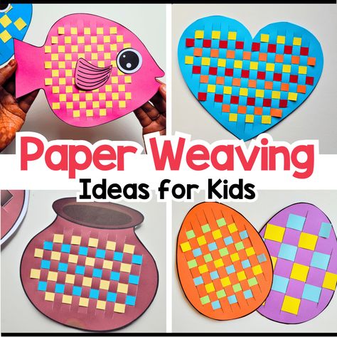 Paper Weaving Crafts for kids {Craft Templates for all} Construction Projects For Kids, Weaving For Kindergarten, Simple Weaving For Kids, Arts And Crafts For High School Students, Weaving Art Projects For Kids, Stem Art Projects For Kids, Collage Crafts For Kids, Paper Collage Art For Kids, Paper Weaving For Kids