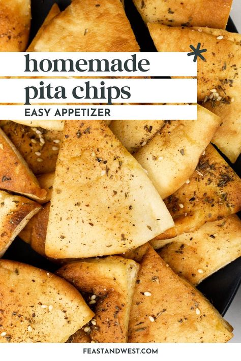 These Homemade Pita Chips with Za'atar Seasoning are a snap to make. They go well with dips or as a seasoned, salty snack all on their own. Pita Chips Recipe, Baked Pita Chips, Homemade Pita Chips, Homemade Pita, Baking Tips And Tricks, Delicious Appetizers, Za Atar, Game Day Recipes, Pita Chips