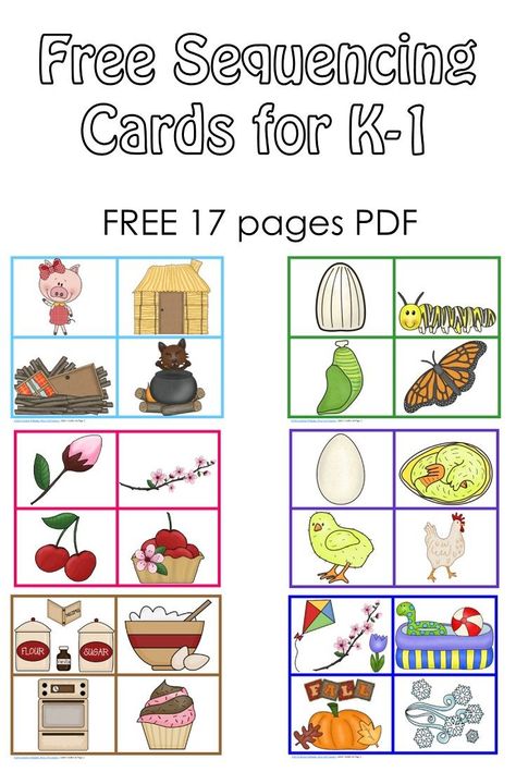 Free Sequencing Cards and Color Matching for Pre K-K-1---3 free printables for sequencing picture story cards, colors, and a game. Kindergarten Sequencing Worksheets, Sequencing Activities Preschool, Sequencing Kindergarten, Sequence Of Events Worksheets, Story Sequencing Worksheets, Sequencing Activities Kindergarten, Sequence Writing, Slp Materials, Sequencing Pictures