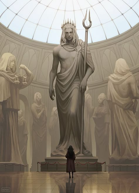 Hades Art Greek Mythology, God Illustration Art, Greek Mythology Places, Greek Character Art, Greek Concept Art, Throne Concept Art, Statue Concept Art, Greek Fantasy Art, Hades Drawing