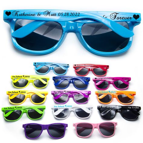 PRICES MAY VARY. Wedding Party Sunglasses Favor Gifts for guests ，Personalized sunglasses to create an exclusive bachelorette party, so order with confidence, you'll be 100% satisfied, and so will your family and guests. Customized Party favors sunglasses are a great idea as a bachelorette party item, or as a gift for groomsmen and bridesmaids at a wedding. These fun and stylish destination wedding sunglasses are the perfect addition to your celebrations. Take pictures, laugh, have a good time, Summer Camp Wedding Favors, Bridal Party Sunglasses, Sunglasses Favors, Bachelorette Party Items, Bachelor Party Favors, Summer Camp Wedding, Destination Wedding Favors, Wedding Sunglasses, Cheap Glasses