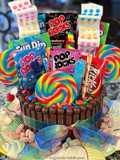 Candy Land Cake Graduation Party Cake Ideas, Candy Filled Cake, Candy Birthday Cake, Candy Land Cake, Candyland Cake, Party Cake Ideas, Graduation Party Cake, Candy Birthday Cakes, Popping Candy