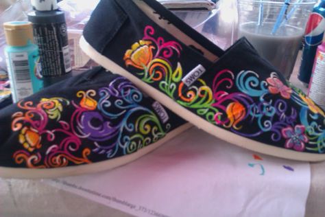 Painted Canvas Shoes ~Krissy Sharpie Shoes, Hand Painted Toms, Painting Shoes, Toms Sneakers, Toms Shoes Women, Painted Toms, Painted Canvas Shoes, Custom Painted Shoes, Toms Shoes Outlet