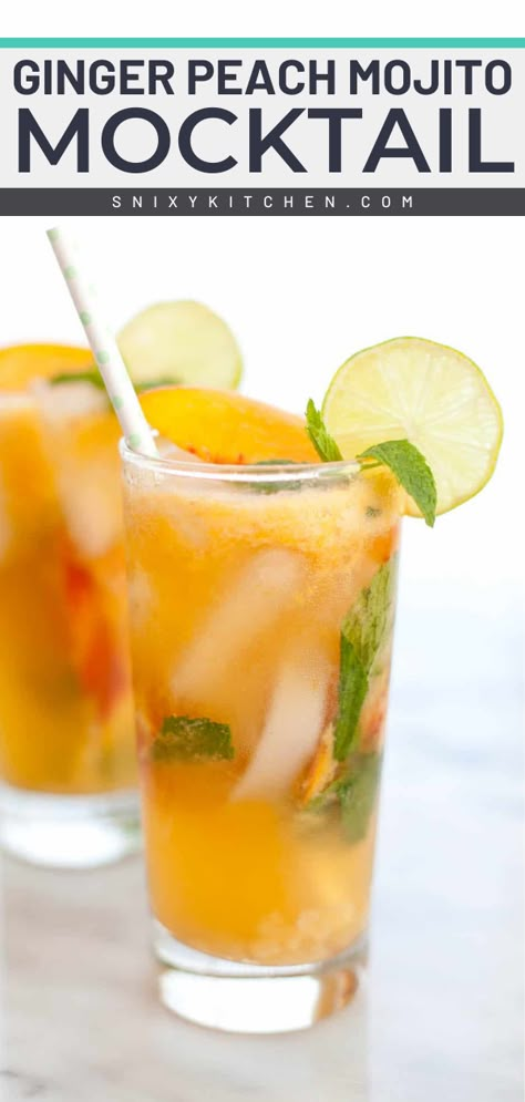 Peach Mojito, Summer Drink Ideas, Summer Drink Recipe, Virgin Cocktails, Mint Drink, Summer Bbq Recipes, Mojito Mocktail, Peach Drinks, Virgin Mojito