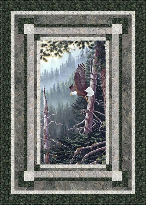 Northcott Eagle Quilt, Wildlife Quilts, Panel Quilt Patterns, Fabric Panel Quilts, Quilts Decor, Quilt Care, Quilt Of Valor, Quilt Border, Animal Quilts