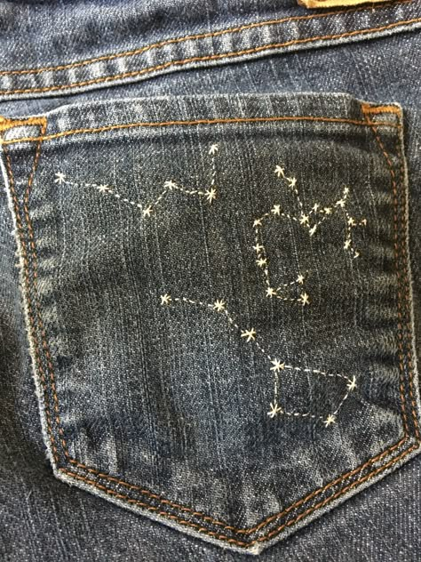 Clothes Embroidery Diy, Decorating Bookshelves, Star Constellation, Star Constellations, Pola Sulam, Embroidery On Clothes, Cute Embroidery, 자수 디자인, Jeans Diy