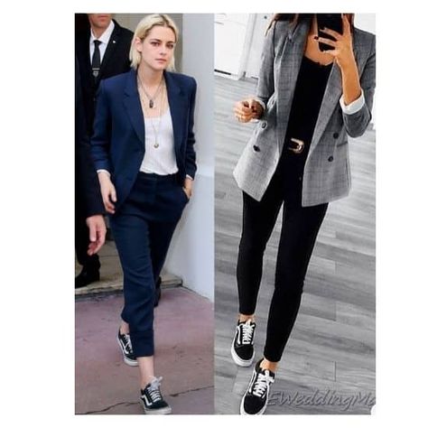 Office Outfits Women Vans, Wear To Work With Sneakers, Vans And Dress Pants, Vans Blazer Outfit, Work Wear With Tennis Shoes, Business Wear With Sneakers, Business Casual Nike Outfit, Business Casual Outfits With Tennis Shoes For Women, How To Dress Up Tennis Shoes For Work