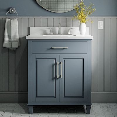 Single Sink Bathroom Vanities, 30 Inch Vanity, Blue Bathroom Vanity, Blue Vanity, Small Bathroom Renovation, Gray Vanity, Shop Bathroom, Single Sink Bathroom, Allen Roth