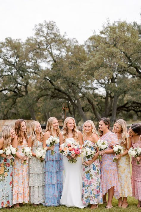 Colorful Garden Wedding Bridesmaid, Garden Style Wedding Dress, Amazon Bridesmaid Dresses, Bouquet Stand, White Bouquets, College Roommate, Floral Bridesmaid Dresses, Amazon Purchases, Mismatched Bridesmaids