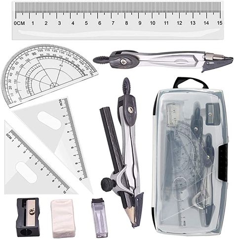 Tuloka Drafting Compass Set 10pcs School Maths Protractor Set Rulers for Student Maths and Home Schooling Drafting in Carry Case : Amazon.co.uk: Stationery & Office Supplies Drafting Compass, Drawing Circles, Maths Learning, Aesthetic School Supplies, Measuring Angles, Ruler Set, Diy School, Math Geometry, Welcome Back To School