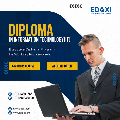 Upskill your IT skills with an Executive Diploma Program for Working Professionals in Dubai. Join Edoxi's 6-month Diploma Course and enhance your coding and programming skills. Weekend batches are available, enrol now! #Diploma #edoxi #dubai #DiplomaCourses #IT #InformationTechnology Diploma Courses, Financial Accounting, Business Information, Education Center, Information Technology, In Dubai, Programming, Accounting, Dubai