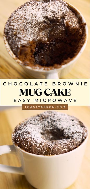 This 5-minute Chocolate Brownie Lava Mug Cake is a rich and decadent dessert with such an incredibly soft and moist texture, that you'll be surprised it was made in a microwave! Easy To Make Microwave Deserts, 5 Minute Mug Cake, Individual Mug Cake, Fudge Brownie Mug Cake, Chocolate Cake In A Mug Microwave, Mug Lava Cake Microwave, Brownie Mug Cake Microwave, Cake In A Cup Microwave, Microwave Brownie In A Cup