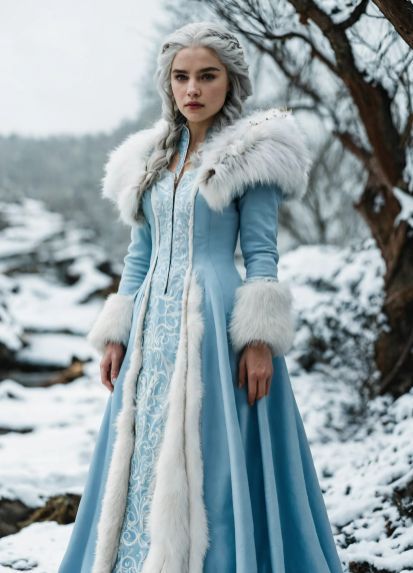 Snow Fantasy Outfit, Winter Fantasy Aesthetic Outfit, Fantasy Clothing Winter, Royal Winter Dress, Victorian Winter Dress, Winter Queen Dress, Winter Dnd Outfit, Fantasy Winter Clothes Art, Winter Medieval Dress