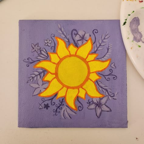 Rapunzel Sun Painting, Tangled Symbol, Rapunzel Flower Painting, Sun From Rapunzel, Tangled Drawing Ideas, Rapunzel Sun Drawing, Tangled Pottery Painting, Tangled Inspired Painting, Things To Paint Disney