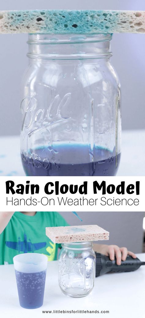 Sponge Rain Cloud Model for Spring Weather Activities and Preschool Science Rain Cloud In A Jar, Fun Science Experiments For Kids, Kids Science Experiments, Weather Experiments, Weather Activities Preschool, Cloud In A Jar, Fun Science Experiments, Cloud Activities, Weather Activities For Kids